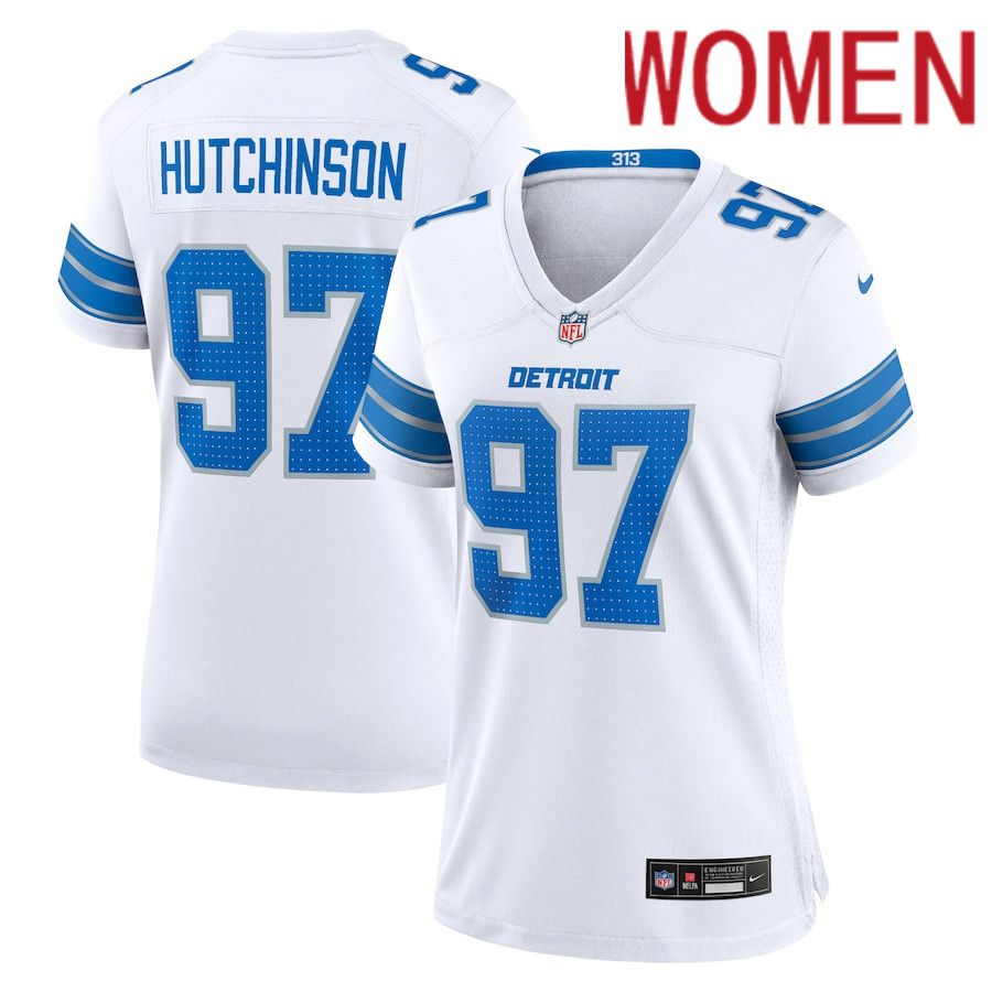Women Detroit Lions #97 Aidan Hutchinson Nike White Game NFL Jersey->->Women Jersey